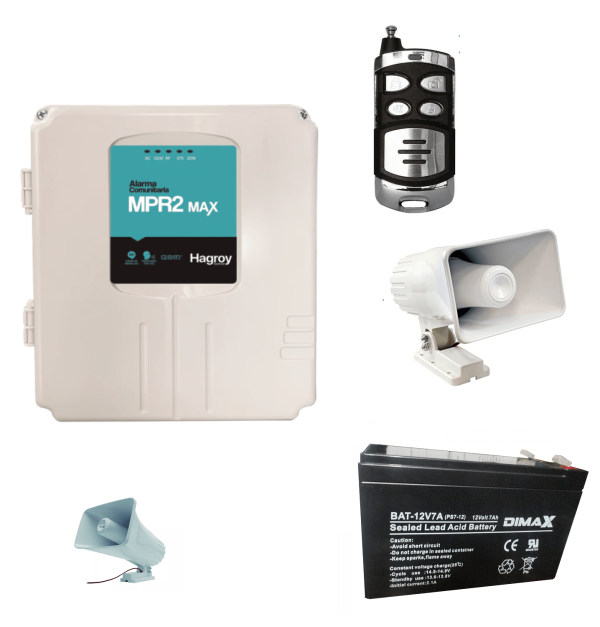 KIT Alarma Sirena Vecinal Comunitaria Hagroy Panel HG-MPR2MAX-220 Celular